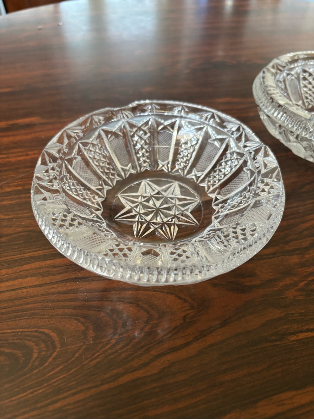 Vintage Cut Crystal Star Design Ashtray 5.5” Diameter Mid-Century Modern